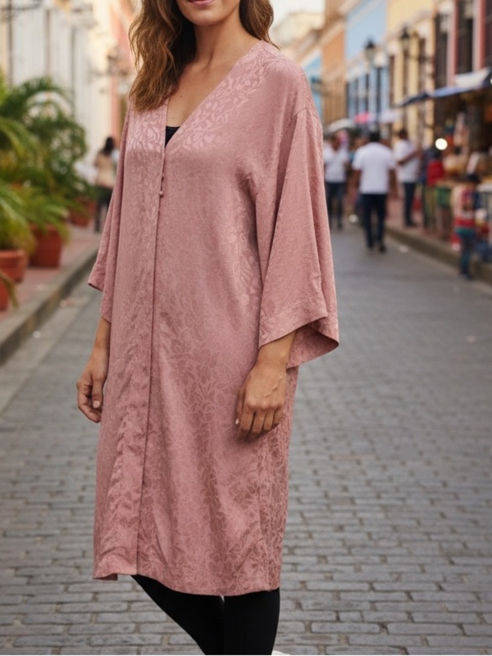 Smash + Tess Cream Collab Edition Disco Duster Blush Pink Long Cardigan Sz M/L